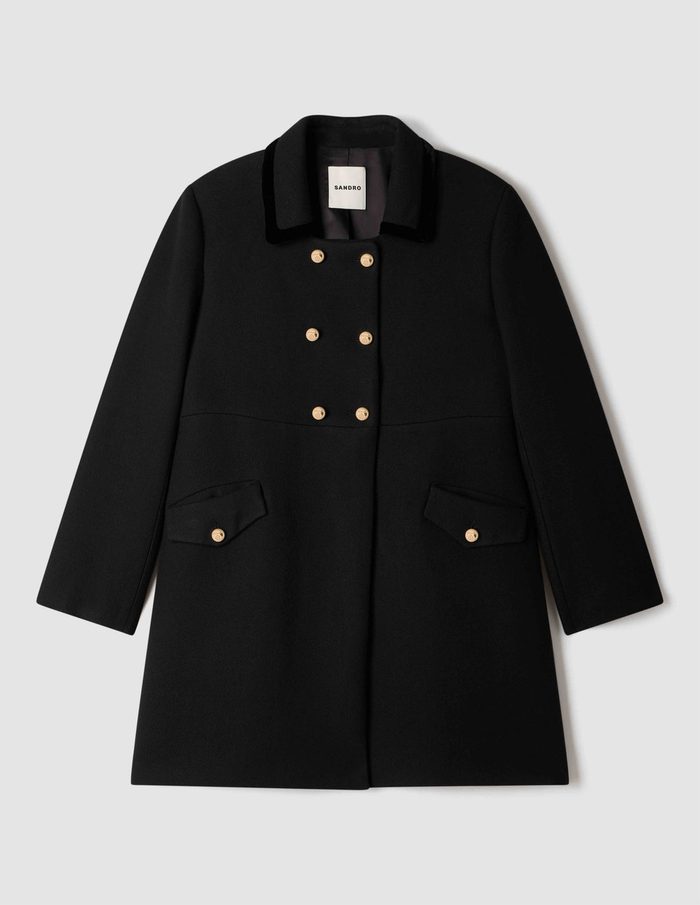 Sandro Midi Coat with Velvet Collar